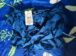 Grab party Blue Ruffled Crop Top