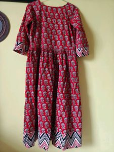 Red Ethnic Print Cotton Dress