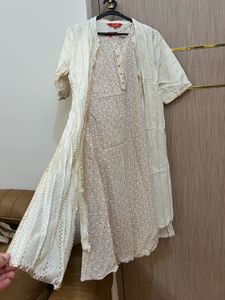 Elegant A-line Kurta Set With Leggings And Shrug
