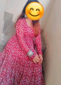 RED PRINTED FLARED KURTA SET WITH DUPATTA