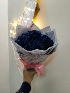 Elegant Blue Ribbon Rose Bouquet