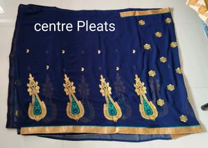 Georgette Navy Blue Saree With  Thread  Embroidery