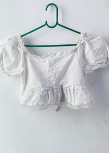 White Puff Sleeve Crop Top