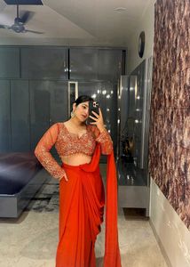 Elegant Ready to wear rust Orange Saree