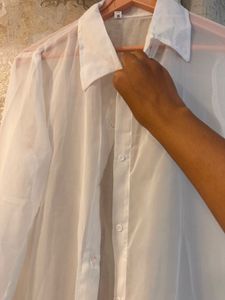 Brand New White Button-Up Shrug Shirt, Full Length
