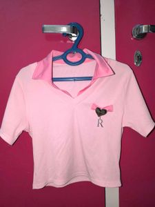 Pink Collared Crop Top