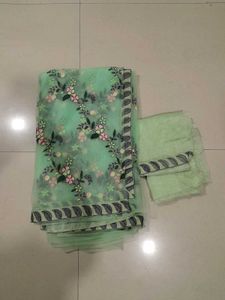 Mint Green Floral Embroidered Fabric
