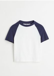 H&M White & Navy Baseball Tee