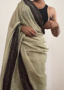 Sage Green Glitter Sequins Saree