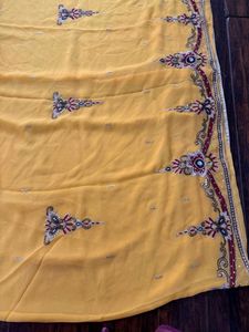 Mustard Yellow Saree With Embroidered Blouse