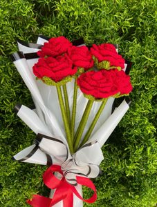Crochet Red Rose Bouquet