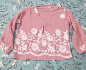 Pink Floral Embroidered Top