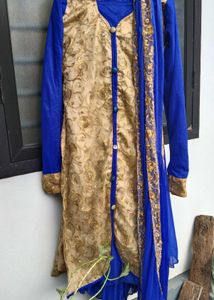 Royal Blue &amp; Golden Embroidered Party Wear Dress