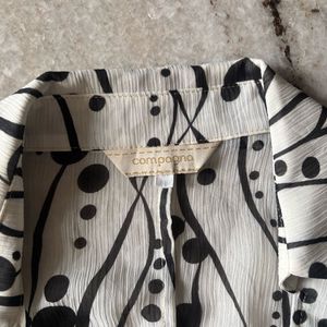 White &amp; Black Swirl Dot Print Blouse – Sheer Style