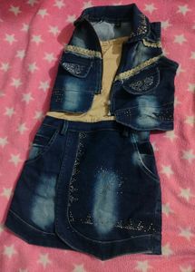 Denim Skirt Set with Jacket