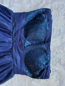 Stunning Navy Blue Sequin Strapless Cocktail Dress