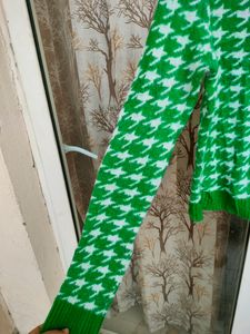 Shein Green White Cardigan