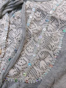 Gray Long Sleeve Lace Detail Top