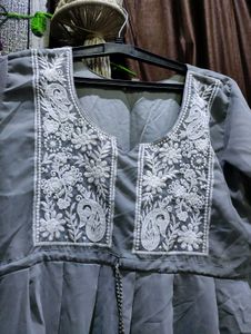 Embroidered Kurta Grey
