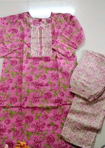 Pink Floral Cotton Kurta Set Not Used