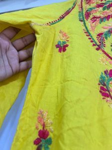 Yellow Chikankari Embroidered Kurta