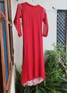 Red Net Kurta with Slit and Inner Lining