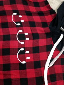 Red- Black Checks Hoodie Top