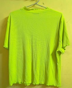 Shein Neon Green Ribbed Lettuce Edge Top