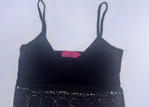 Boohoo Black Lace Trim Cami Top