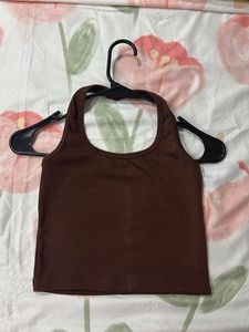 Brown Ribbed Tank Top
