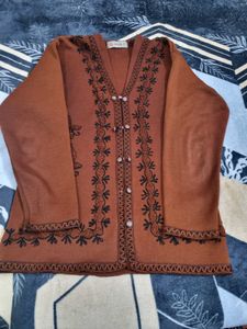 Embroidered Brown Cardigan