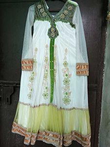 Embellished White &amp; Green Dress
