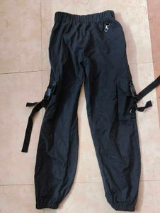 Black Cargo Pants with Buckle Detail