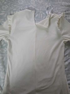 White Ribbed Ruffle Sleeve Top