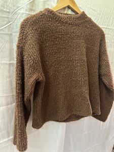 Brown Aesthetic Crop Warm Wollen SweatShirt made in turkey