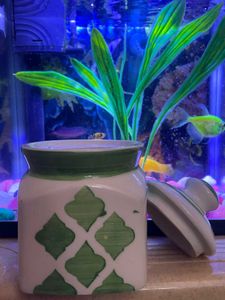 Ceramic Jar with Green Accents
