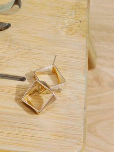 Gold Toned Layered Geometric Square Studio Earings