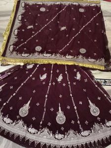 Vintage Poshak Maroon & Silver Embellished Lehenga