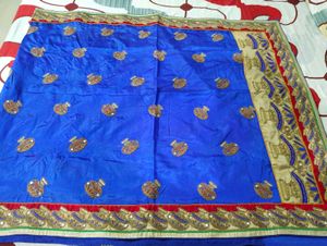 Royal Blue Sari With Stitch Blouse