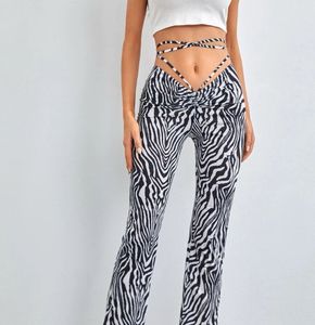 Zebra Print Tie-Waist Wide Leg Pants