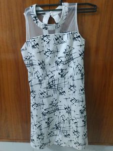 Off White Black Printed Branded Dress Knee Leng