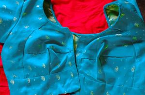 combo of silk blouse and green kurti