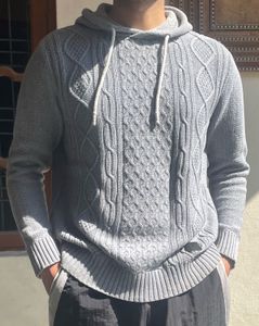 ROADSTER Men Grey Self-Design Hooded sweater