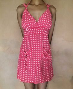 Pink Heart Print Tie-Strap Mini Dress