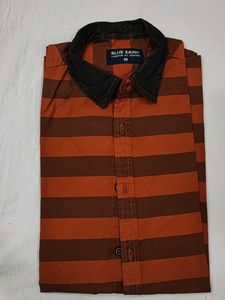 Blue Saint Orange Striped Casual Shirt