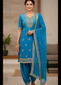 Blue Embroidered dress material