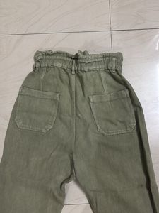 Olive Green Paper Bag Waist Pants