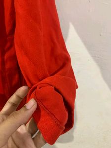 Red Oversized Sweater With Pockets And Cap