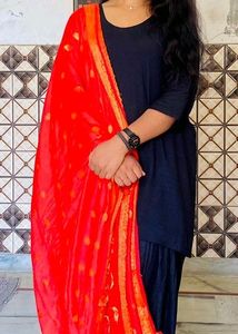 Black Patiala Salwar Suit With Red Banarasi Dupatt