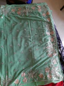 Heavy Embroidery Shiny Saree With Blouse